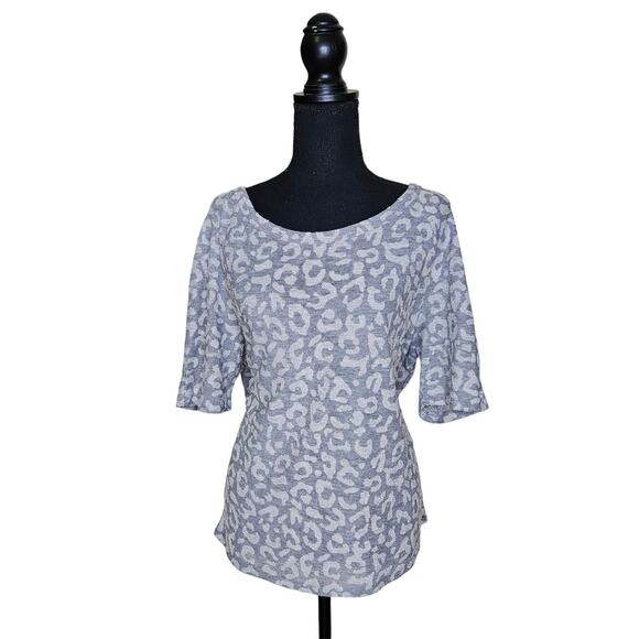 LOFT Tops - Ann Taylor LOFT Animal Print Short Sleeve Sheer Gray Knit Top Blouse Size Large
